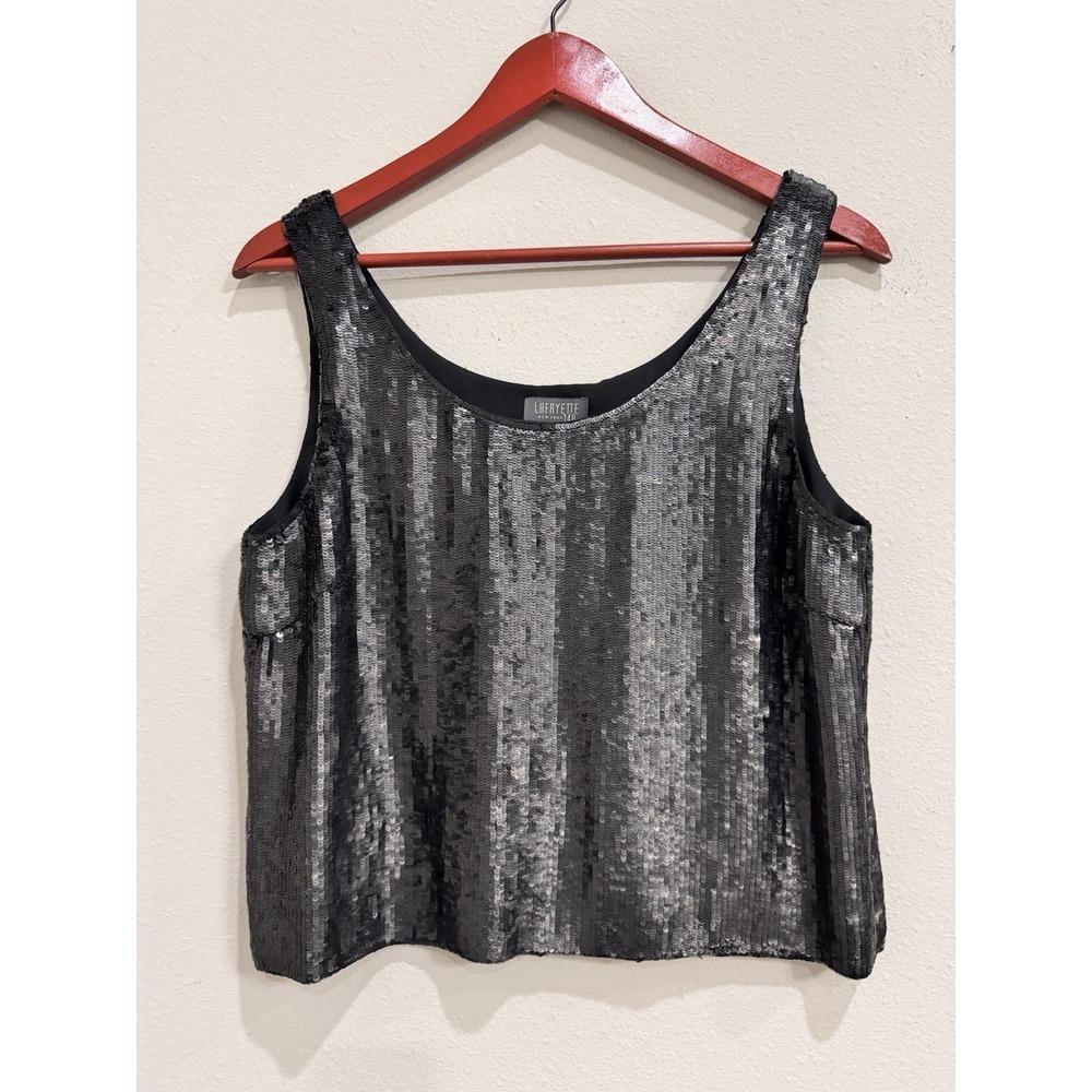 Lafayette 148 Sequin Camisole Tank Top Medium Gunmetal Black
